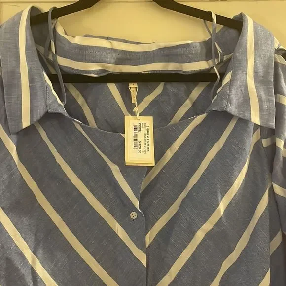 NWT Maje blue and white stripe cold shoulder shirt dress midi